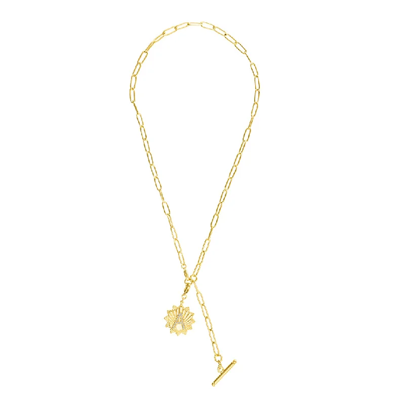 gemstone pendant necklaces for women -14k Gold Plated Adjustable Paperclip Lariat with Crystal Initial Medallion