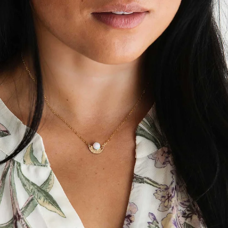 minimalistic gold necklaces for women -Opal Sunburst Necklace - Silver