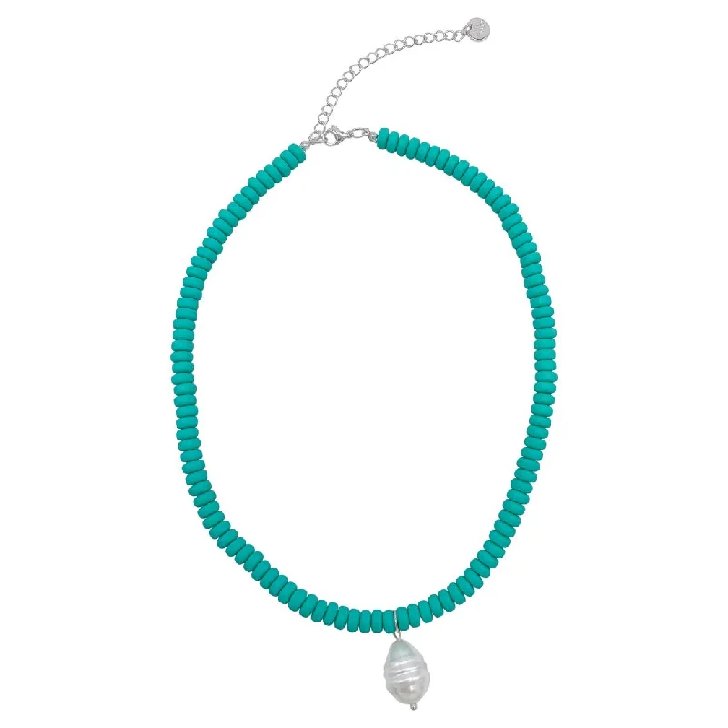 long pendant necklaces for women -Turquoise Beaded Necklace with Freshwater Pearl