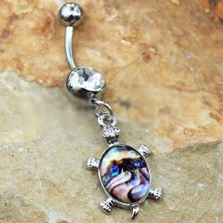 engagement ring sets -316L Stainless Steel Teal Abalone Inlay Turtle Dangle Navel Ring