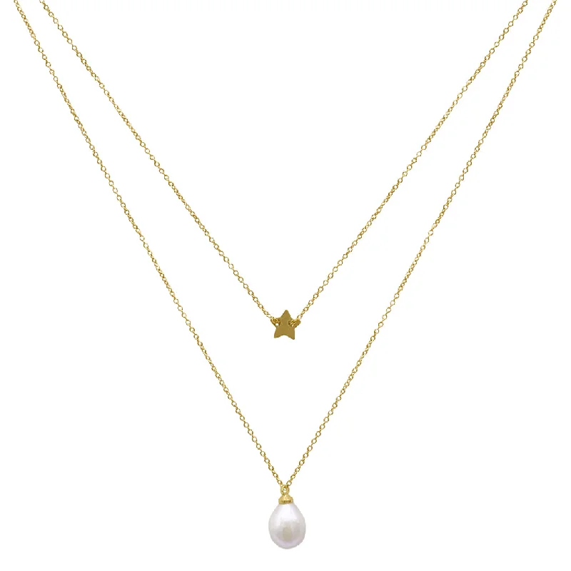 simple gold necklaces for women -14k Gold Plated Layered Freshwater Baroque Pearl Necklace