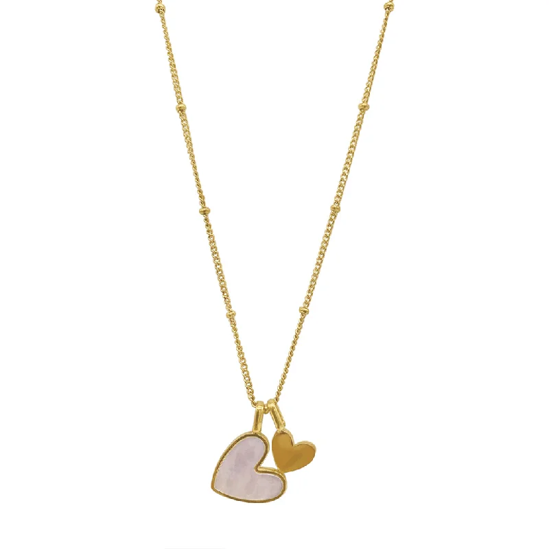 heart-shaped pendant necklaces for women -Tarnish Resistant 14k Gold Plated Mother of Pearl Heart Charms Necklace