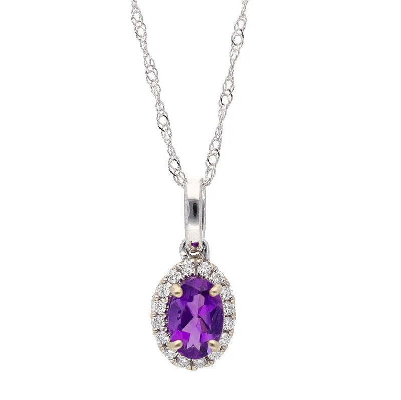 romantic necklaces for women -14K White Gold Oval Amethyst w/Diamond Halo 16" Necklace