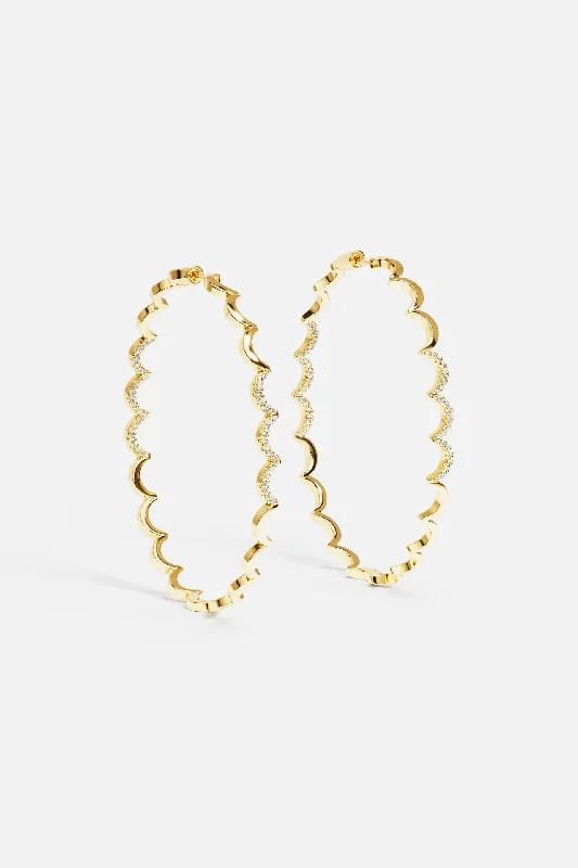 handmade hoop earrings for women -Wavy Gold Hoop Earrings - Large