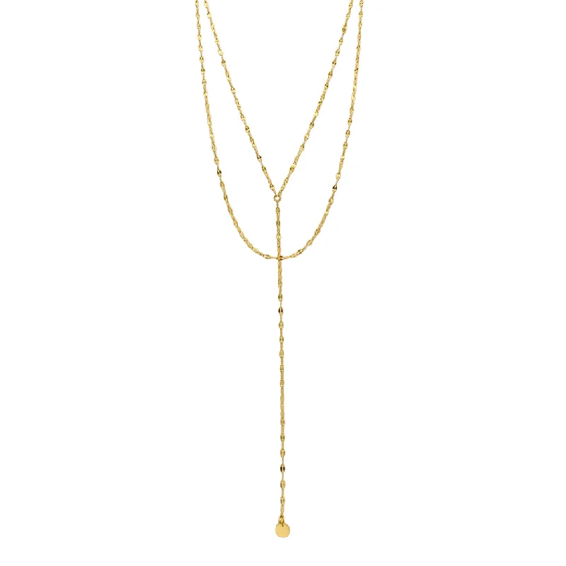 stylish pendant necklaces for women -Tarnish Resistant 14k Gold Plated Y-Necklace with Double Layer Chain