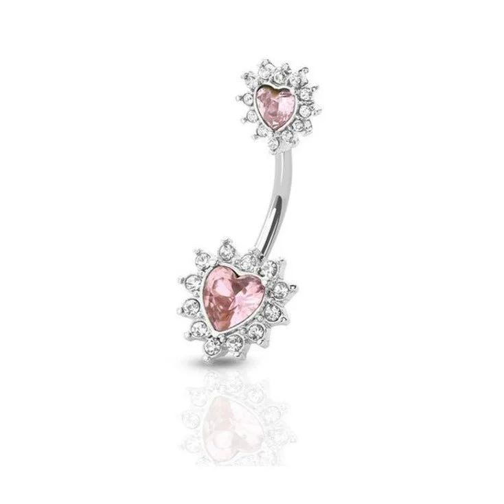 men’s style rings for women -316L Surgical Steel CZ Pink Heart Navel Ring