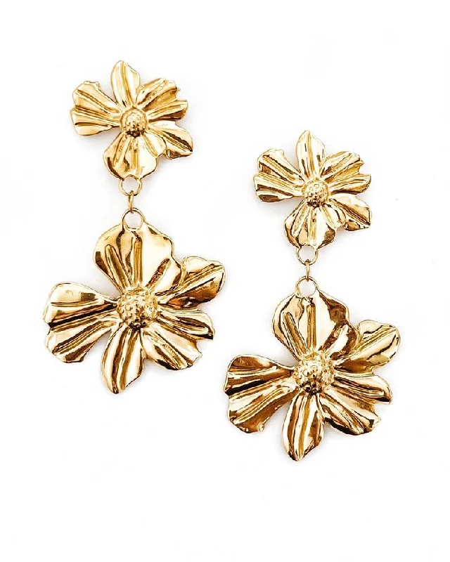 artistic earrings for women -Peggy Vintage Gold Flower Earrings