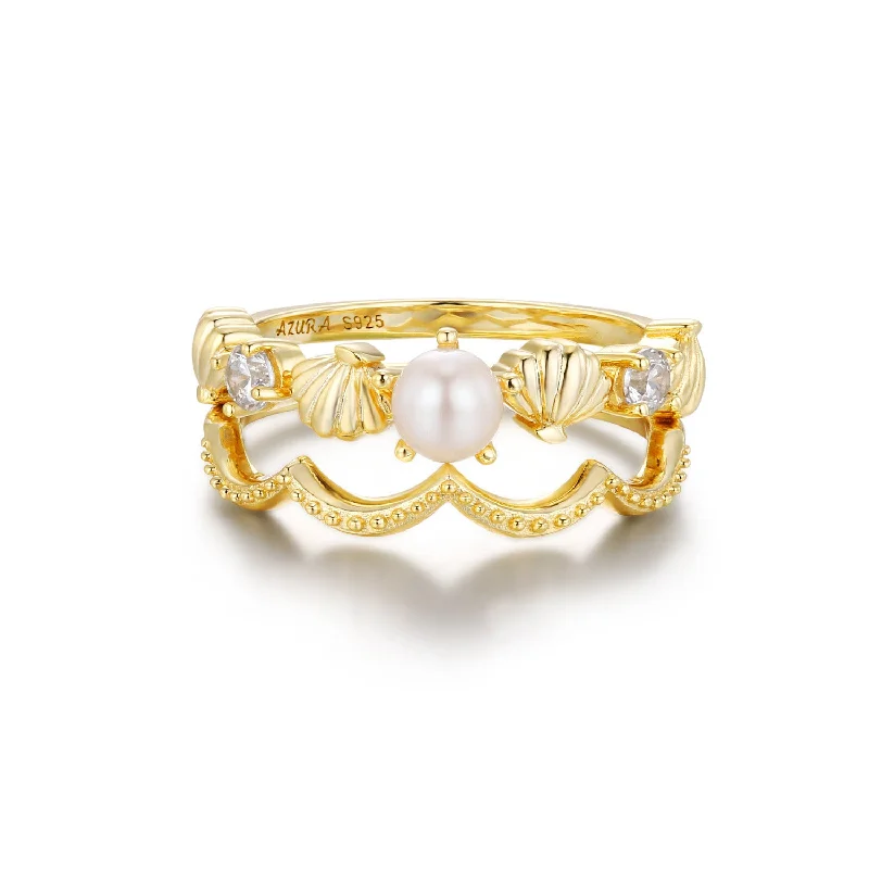 fine jewelry necklaces for women -Pearl Lagoon Ring Set (Yellow Gold)