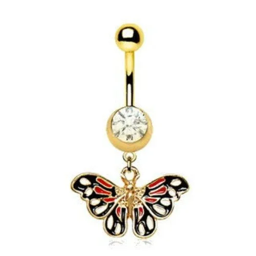 diamond rings for brides -Gold Plated True Butterfly Dangle Navel Ring