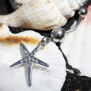 luxury wedding rings for women -316L Stainless Steel Sparkling Starfish Dangle Navel Ring