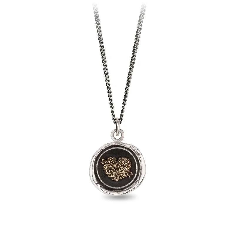 fancy gold necklaces for women -You Live In My Heart 14k Gold On Silver Talisman