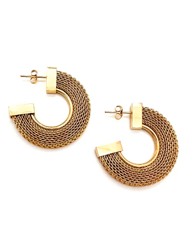 sapphire earrings for women -Earther Gold Mesh Hoop Earrings