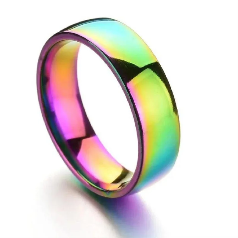 gemstone wedding rings -Stainless Steel Rainbow Wedding Ring