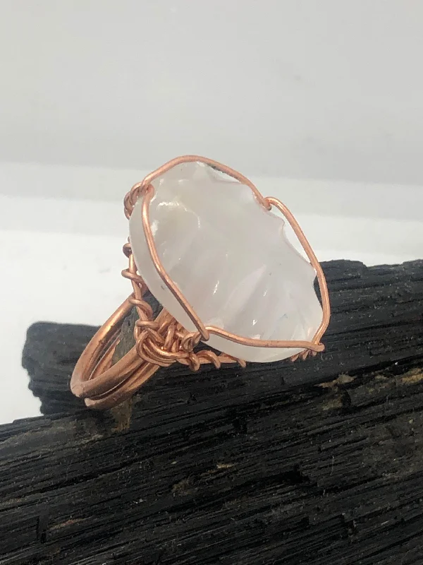 gold promise rings -Moroccan Selenite  Crystal Copper Wirewrapped Ring by Infinite Treasures,LLC