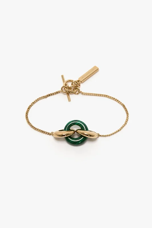 gold tennis bracelets -Resin Charm Bracelet In Light Gold-Emerald