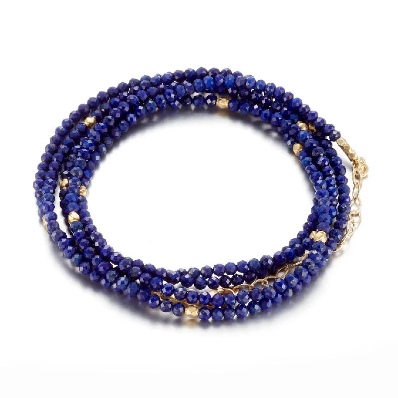 custom charm bracelets for women -Lapis Wrap Bead Bracelet