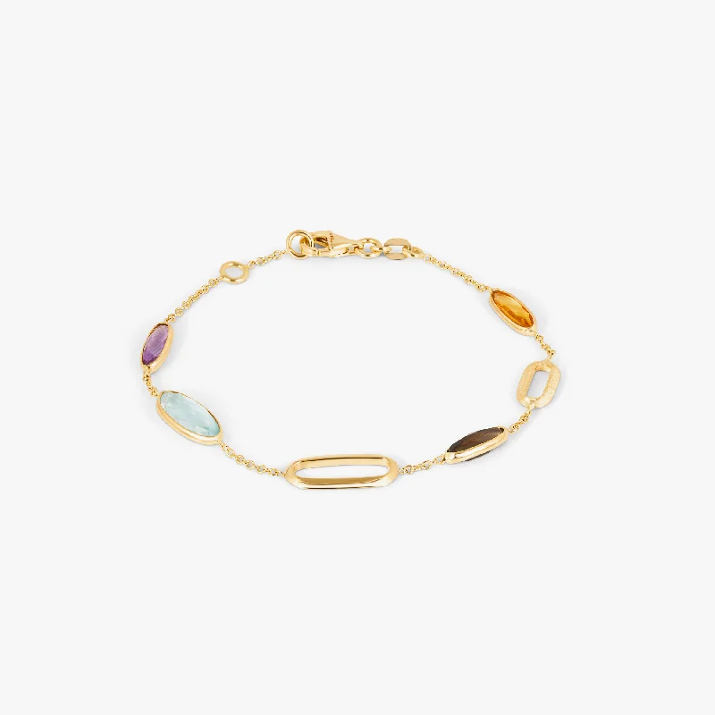 gold cuff bracelets for women -Obi Canna Bracelet In 14K Yellow Gold With Amethyst, Cytrine and Topaz