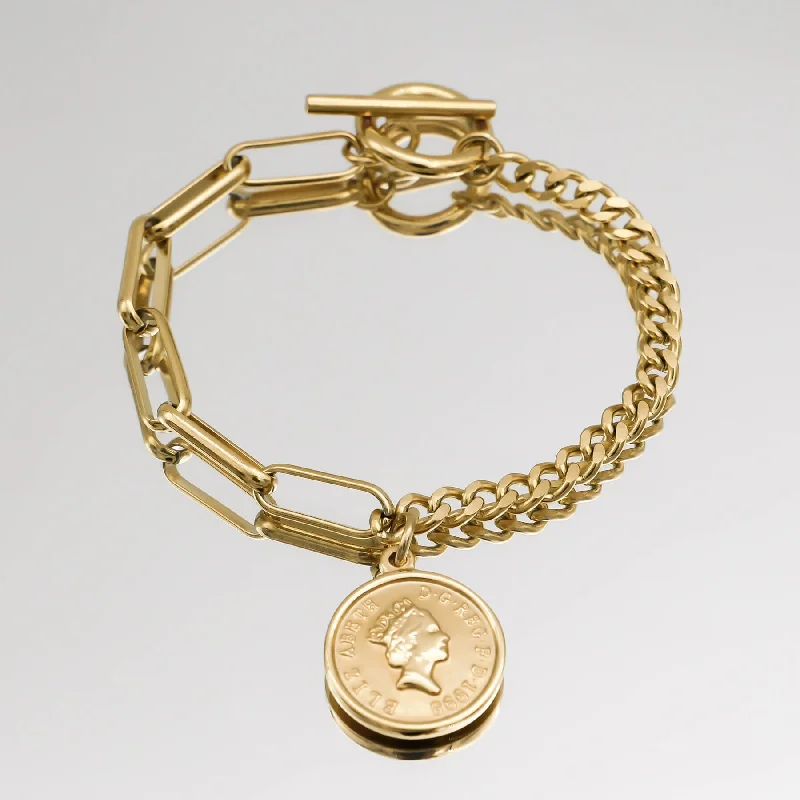 simple bangles for women -Coin Link Bracelet