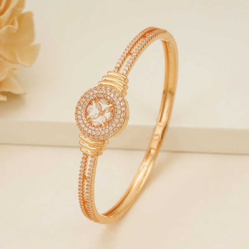 birthstone bracelets for women -Cute 2 line cz diamond gold plated round bracelet