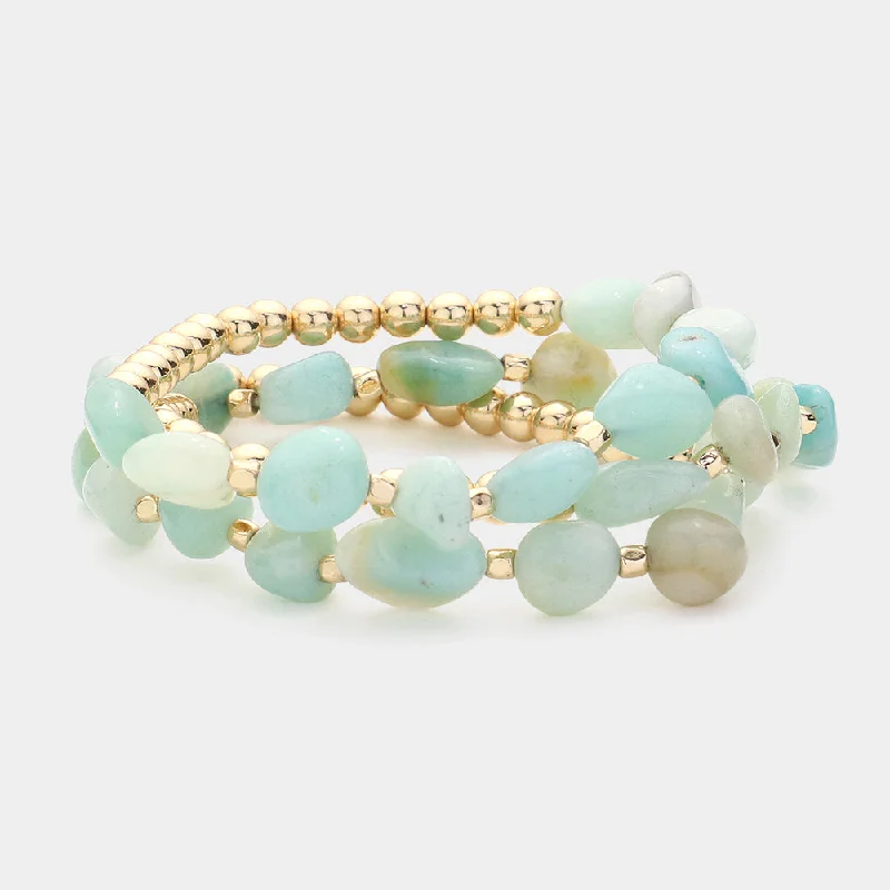 personalized bracelets for women -Triple Amazonite and Gold Bracelets