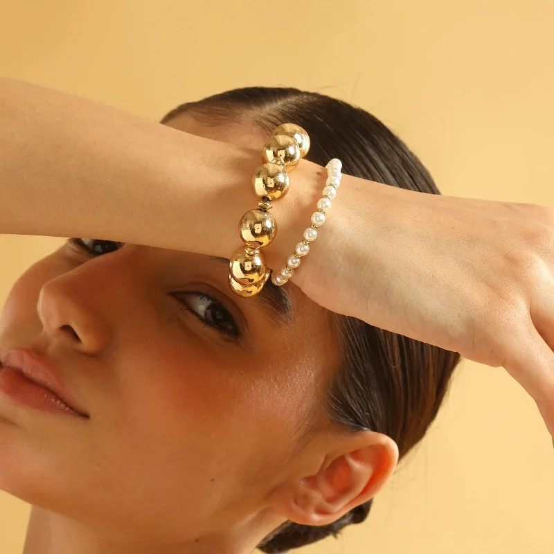 silver wedding bangles -TFC Bold and Gold Pearl Bead Stacked Bracelet