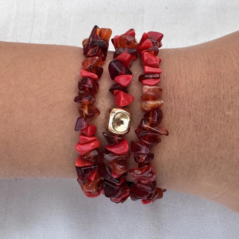 cuff bracelets for women -TFC Red Marble Gold Plated Bracelet (set of 3)