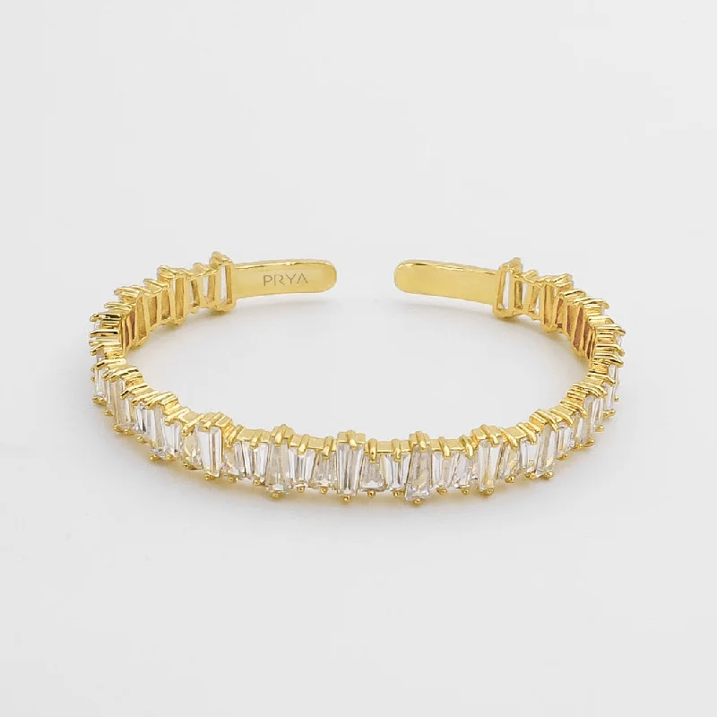 gold bracelet sets for women -Jada Baguette CZ Bracelet Thick  | Gold