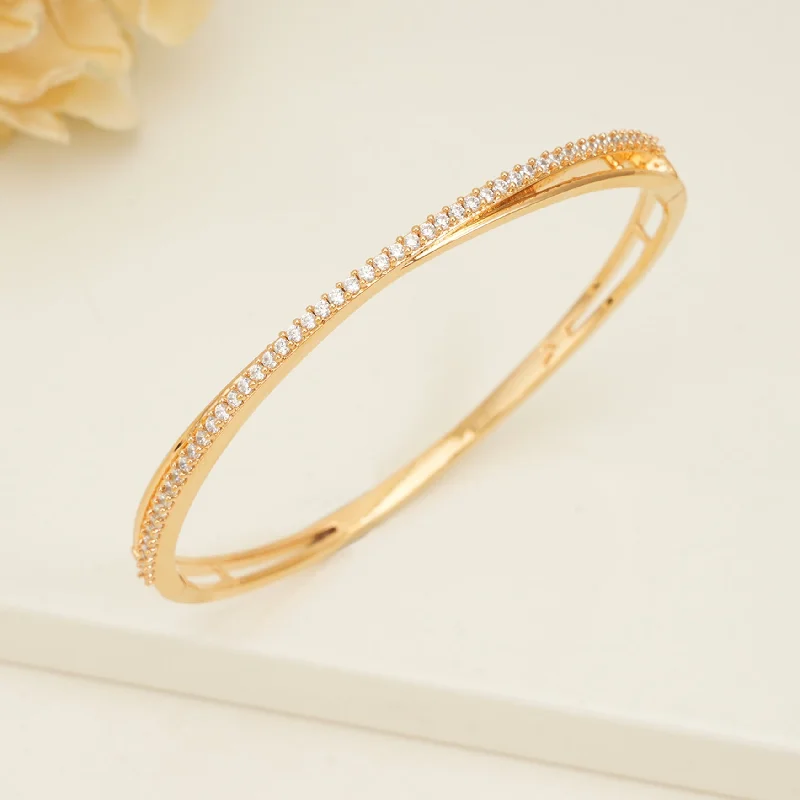 gold tennis bracelets -Cute sleek cz diamond openable kada bracelet