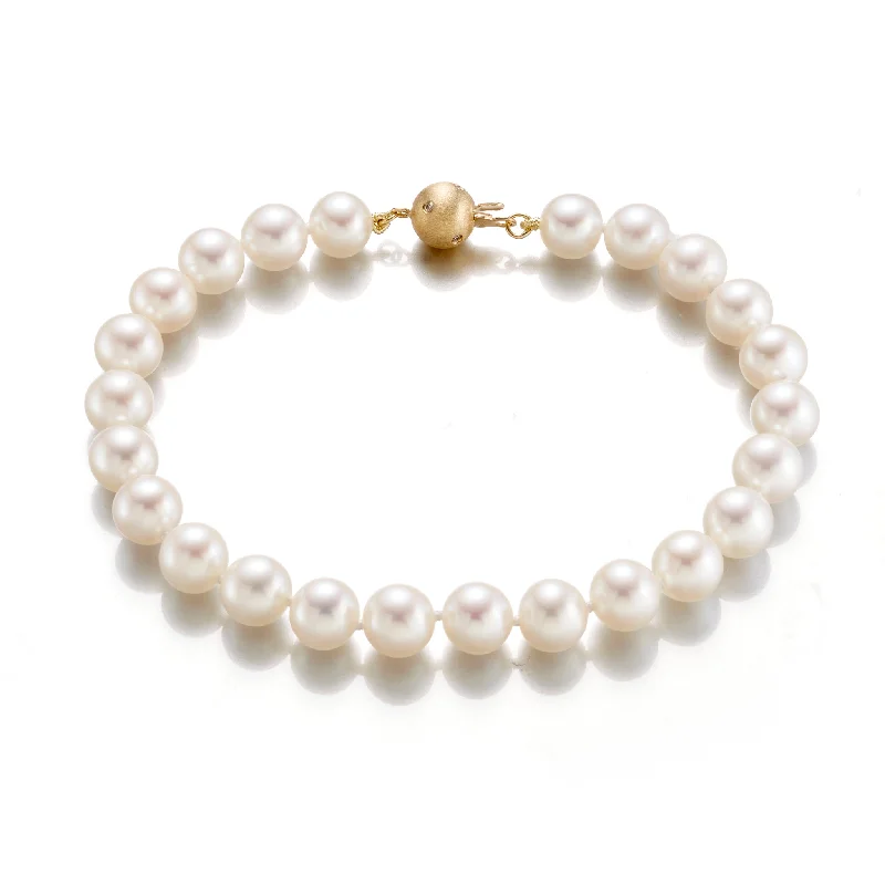 romantic bangles for women -7mm White Pearl Bracelet with Diamond Clasp