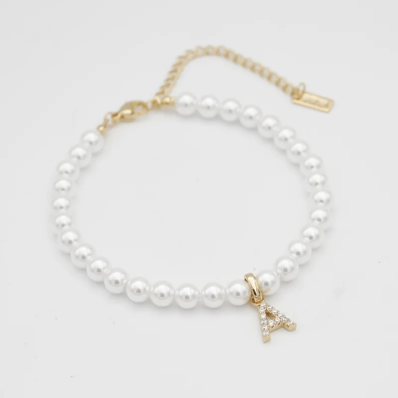 boho bracelets for women -ICY Pearl Initial Bracelet