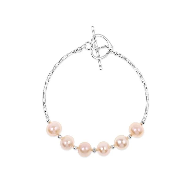 sterling silver bangles -Twist Pearl Bracelet Champagne