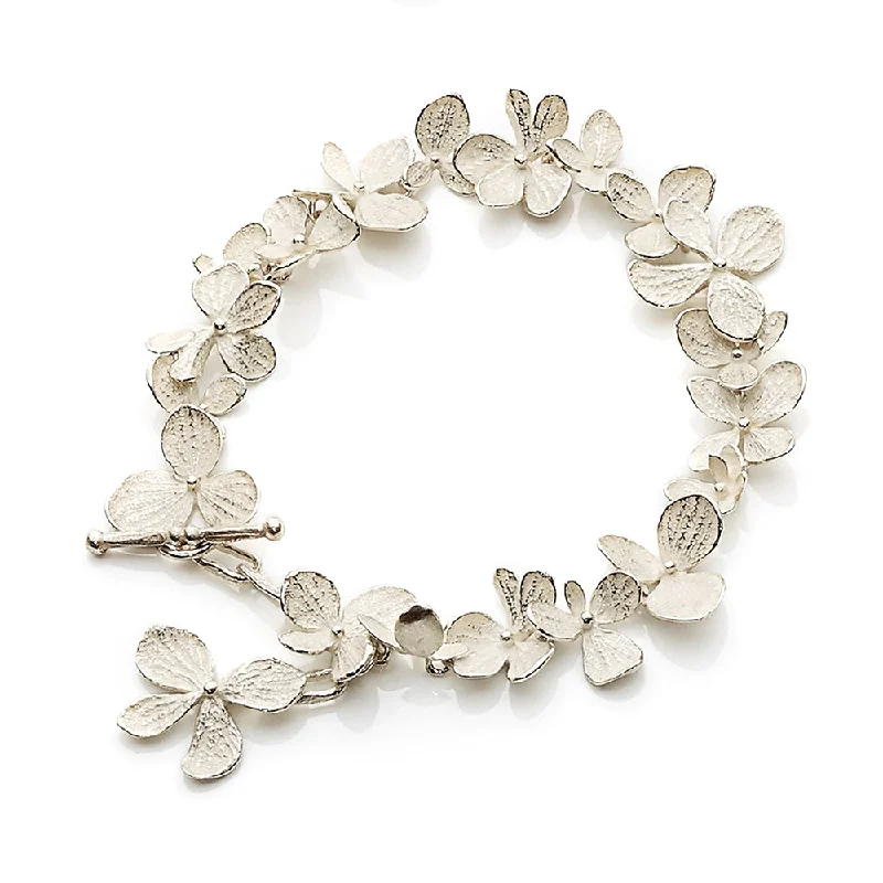 charm bracelets for women -White Silver Hydrangea Bracelet