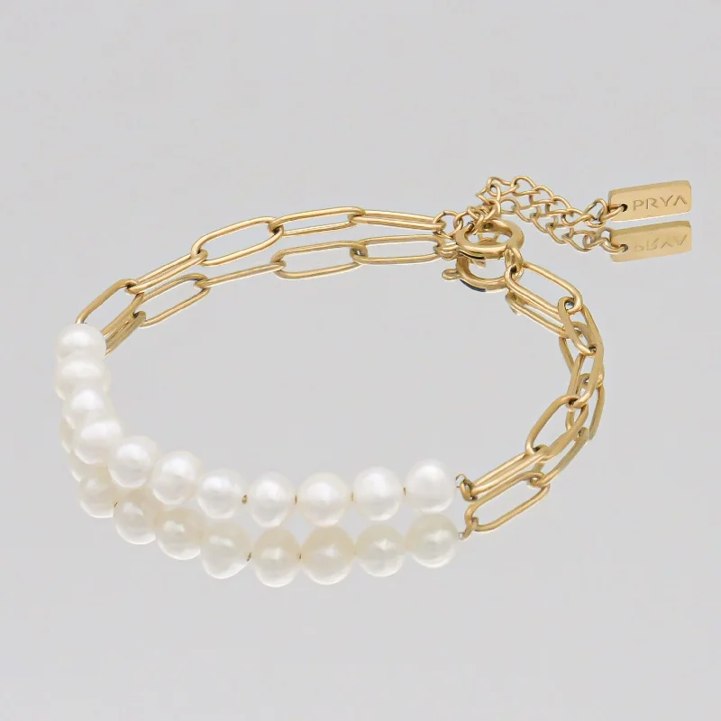 silver bangle sets for women -Nyla Pearl Bracelet