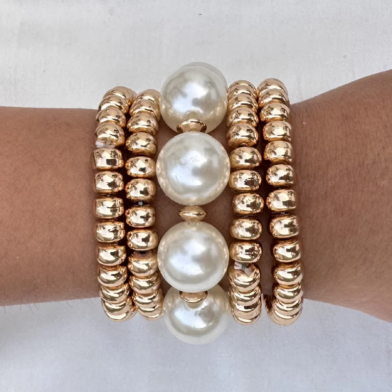 gold bangles for brides -TFC Bold Pearl Gold Plated Stacked Bracelet (set of 5)