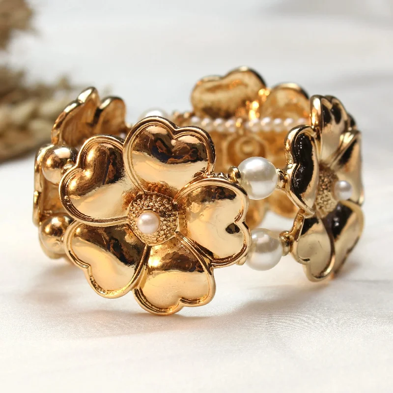 leather bangles for women -TFC Italian Flower Gold Plated Statement Bracelet