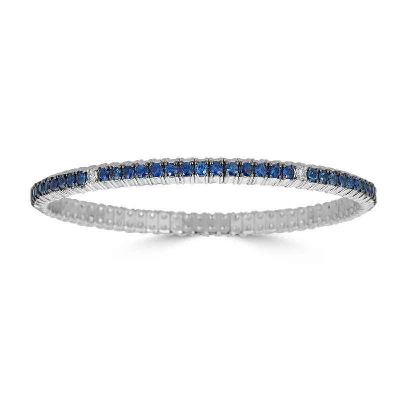 minimalistic bracelets for women -White Gold Stretch Bracelet with Blue Sapphires