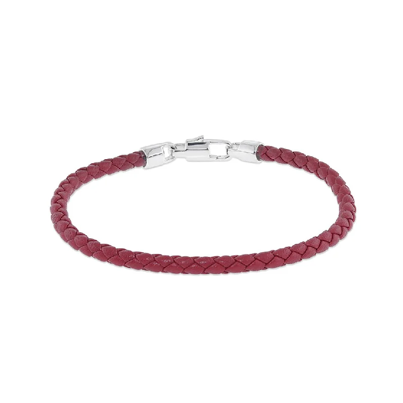 silver wedding bangles -Men's Braided Leather Bracelet, Red