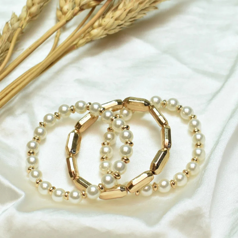 bangles for wedding -TFC Elegant Gold and Pearl Beaded Stacked Bracelet (Set of 3)